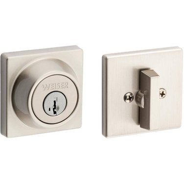 WEISER LOCK Square Single Cylinder Deadbolt Lock - Satin Nickel Finish, with Smart Key Technology